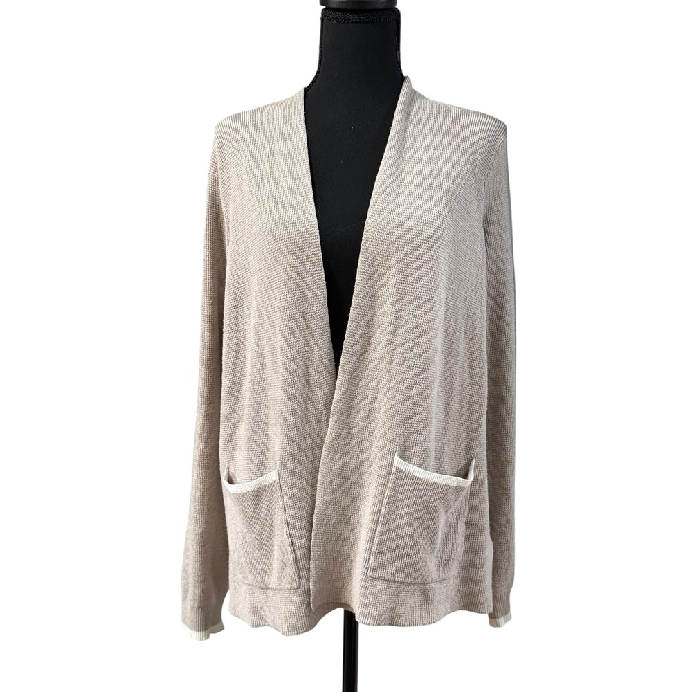 Cyrus Womens Open Front Cardigan Sweater Beige‎ Taupe Waffle Knit Pockets Size L
